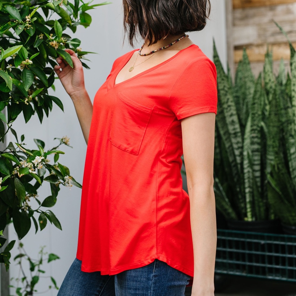 Mono B Everyday Yay V-Neck Tee in Red Orange - Picture 4 of 8